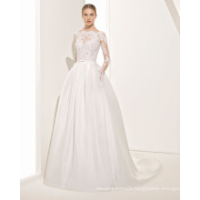 a Graceful Transparencies Lace Bodice Wedding Dress with V Back and Pleats Skirt